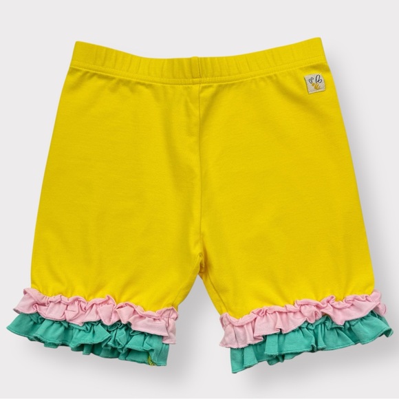 HTF sz 8 Wildflowers Fresh Squeezed Shorties yellow shorts pink aqua ruffle trim - Picture 1 of 5